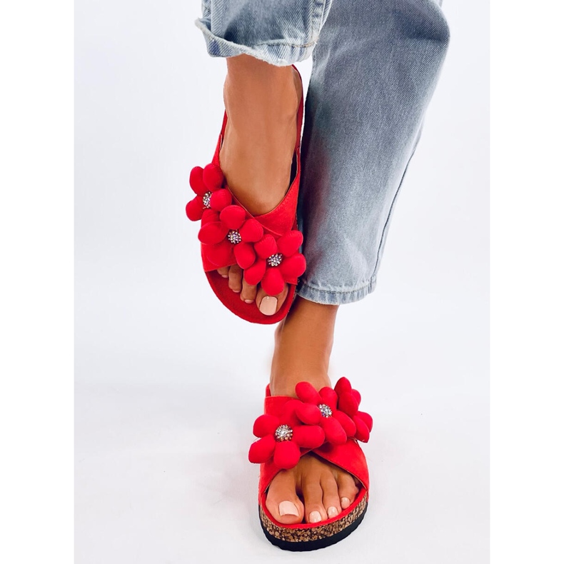 Klapki korkowe z poduszkowymi kwiatami Charss Orange pomarańczowe 1