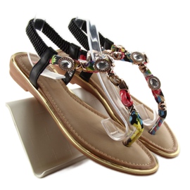 Sandałki japonki z kamieniami C63 black czarne zielone żółte czerwone 1