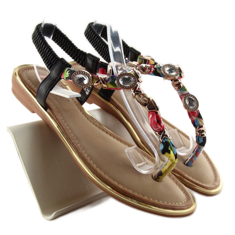 Sandałki japonki z kamieniami C63 black czarne zielone żółte czerwone 1