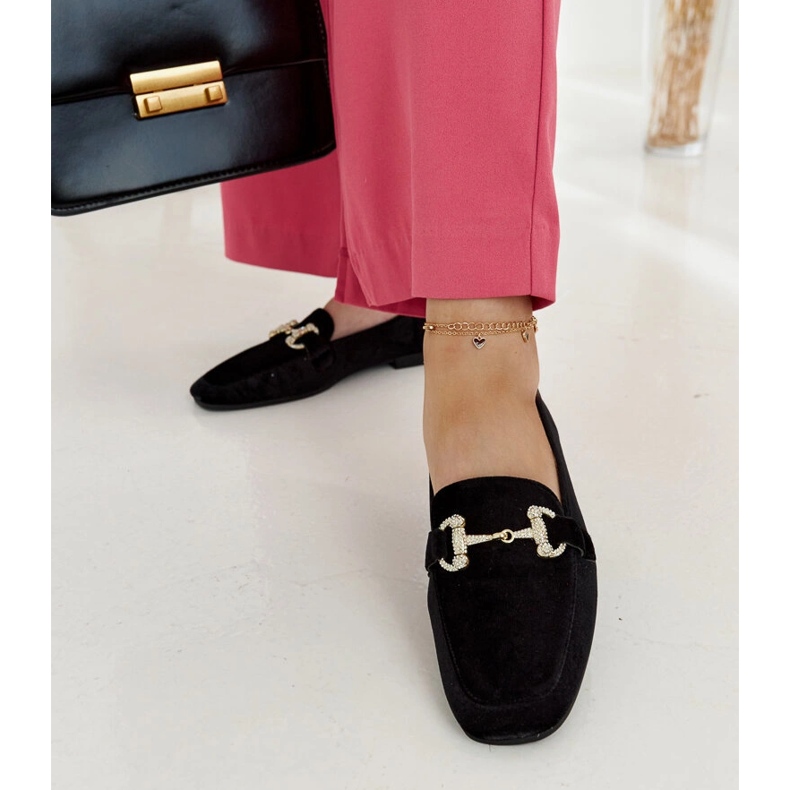 Czarne welurowe mokasyny z cyrkoniami Fabrizia 1