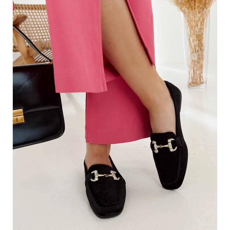 Czarne welurowe mokasyny z cyrkoniami Fabrizia 2