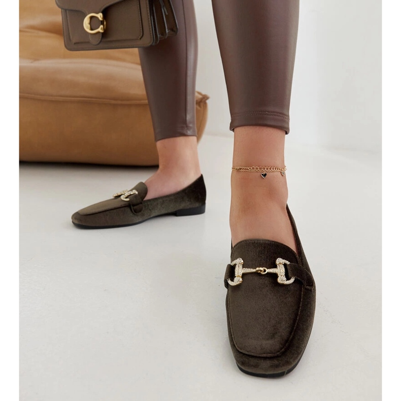 Zielone welurowe mokasyny z cyrkoniami Fabrizia 1