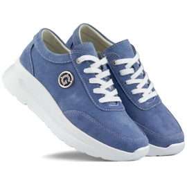 Sneakersy damskie ze skóry naturalnej w kolorze jeans niebieskie 2