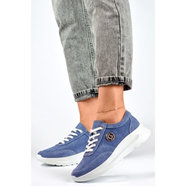 Sneakersy damskie ze skóry naturalnej w kolorze jeans niebieskie 5