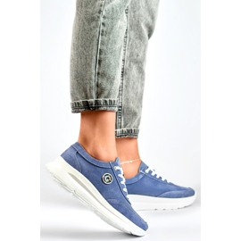Sneakersy damskie ze skóry naturalnej w kolorze jeans niebieskie 3