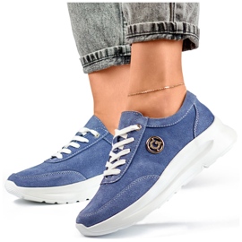 Sneakersy damskie ze skóry naturalnej w kolorze jeans niebieskie 4