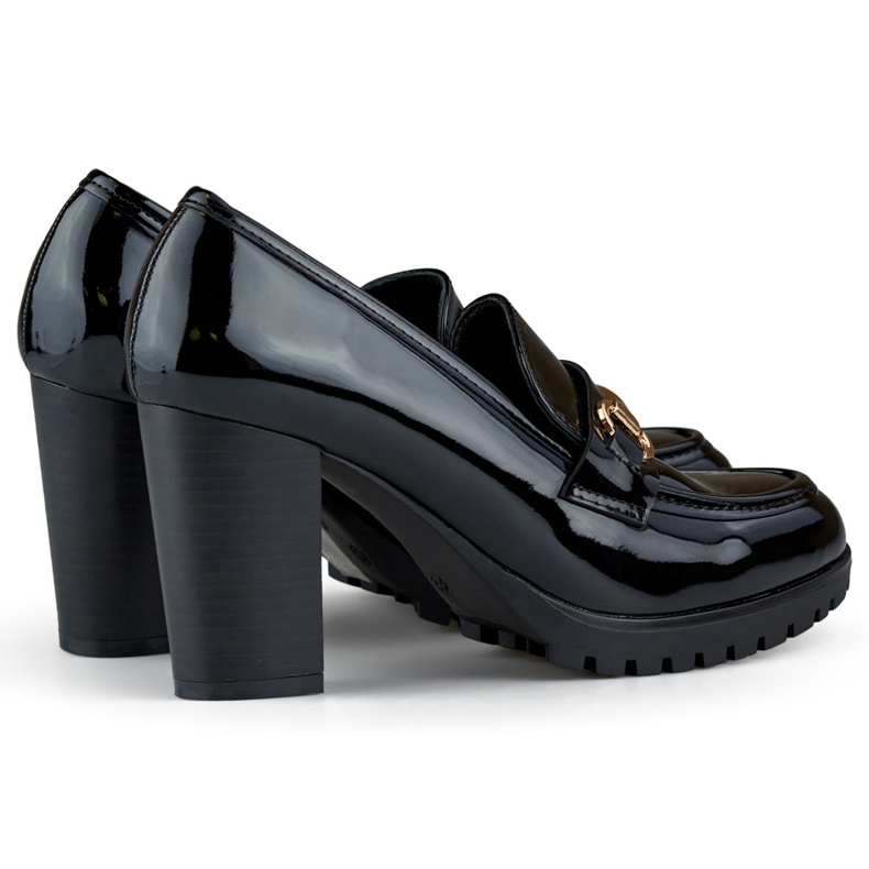 Lakierowane półbuty damskie na słupku czarne lakierowane czółenka 1