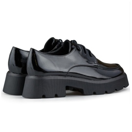 Czarne lakierowane wiązane półbuty damskie półbuty na grubej podeszwie 1