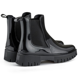 Czarne kalosze damskie na grubej podeszwie 1