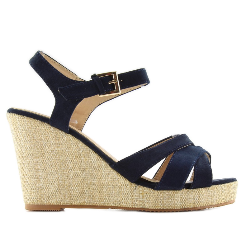 Sandałki na koturnie BL337 blue granatowe 1