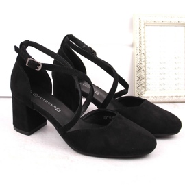 Zamszowe sandały damskie eleganckie na słupku czarne Potocki SZ12341 5