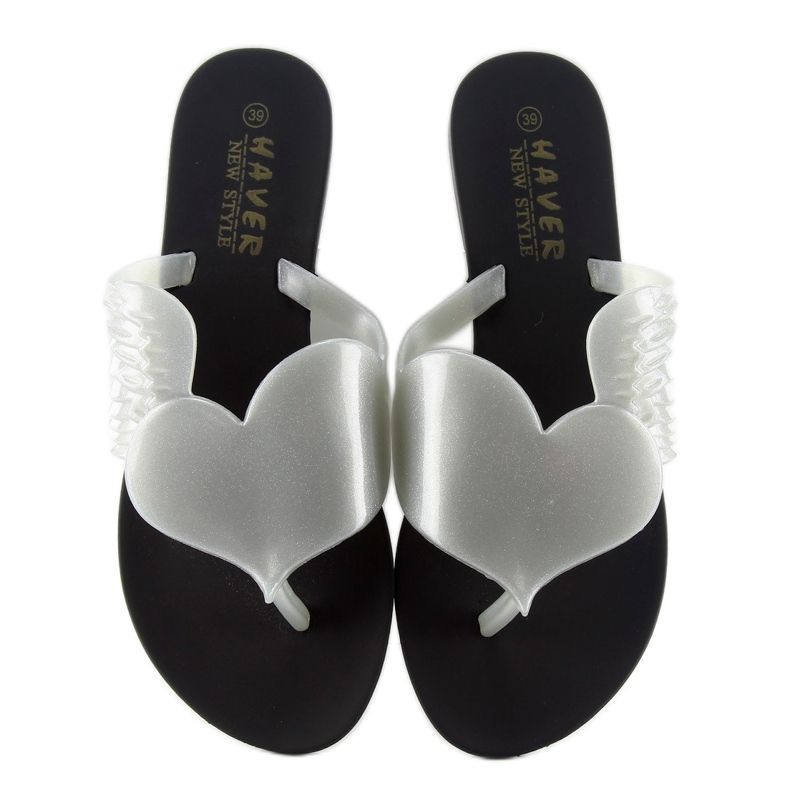 Klapki meliski Flying heart KM116 BLACK/SILVER białe 1