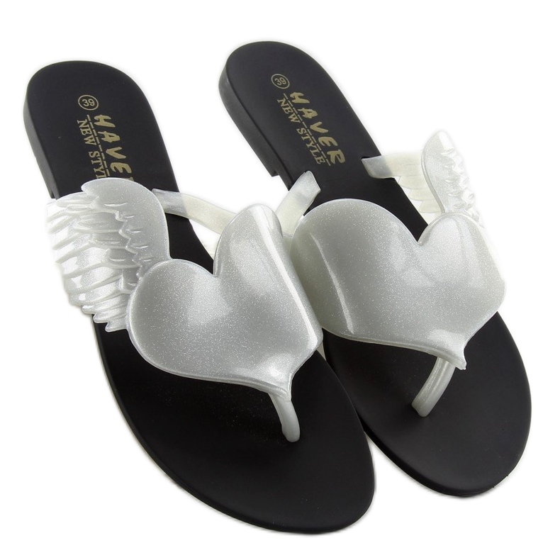 Klapki meliski Flying heart KM116 BLACK/SILVER białe 2