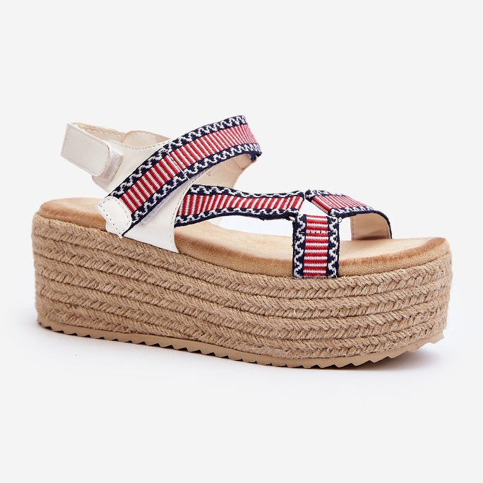 Sandały Damskie Na Plecionej Masywnej Podeszwie Białe Luminea 2