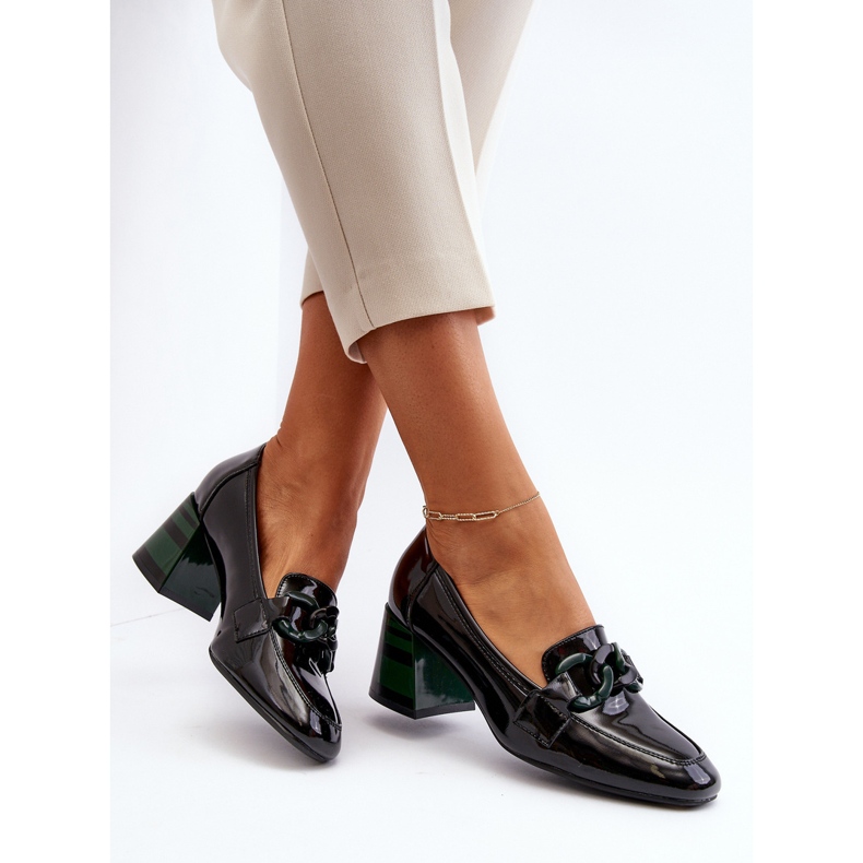 Vinceza Czółenka Lakierowane Z Łańcuchem Czarne Paliotte 1