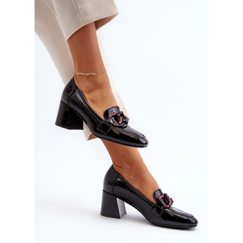 Vinceza Czółenka Lakierowane Z Łańcuchem Czarne Paliotte 1