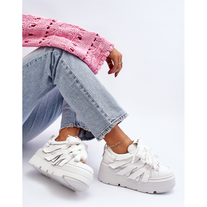 Zazoo 2F-7033 Sneakersy Na Masywnej Platformie Białe 2