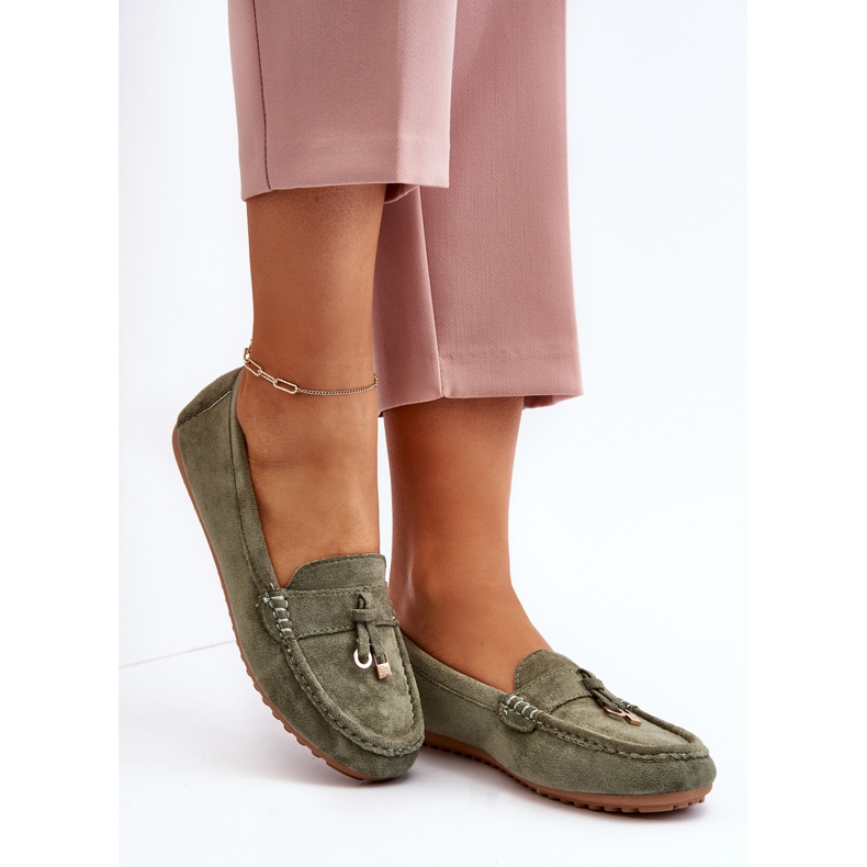 Damskie Zamszowe Klasyczne Mokasyny Zielone Ontala 1