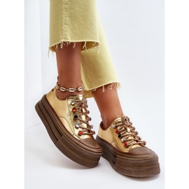 Damskie Trampki Na Platformie GOE NN2N4055 Złote złoty 1