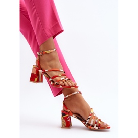 Wzorzyste Sandały Na Słupku Pomarańczowe Jenglla 1