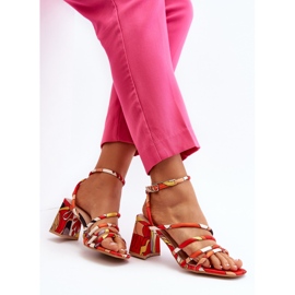 Wzorzyste Sandały Na Słupku Pomarańczowe Jenglla 2