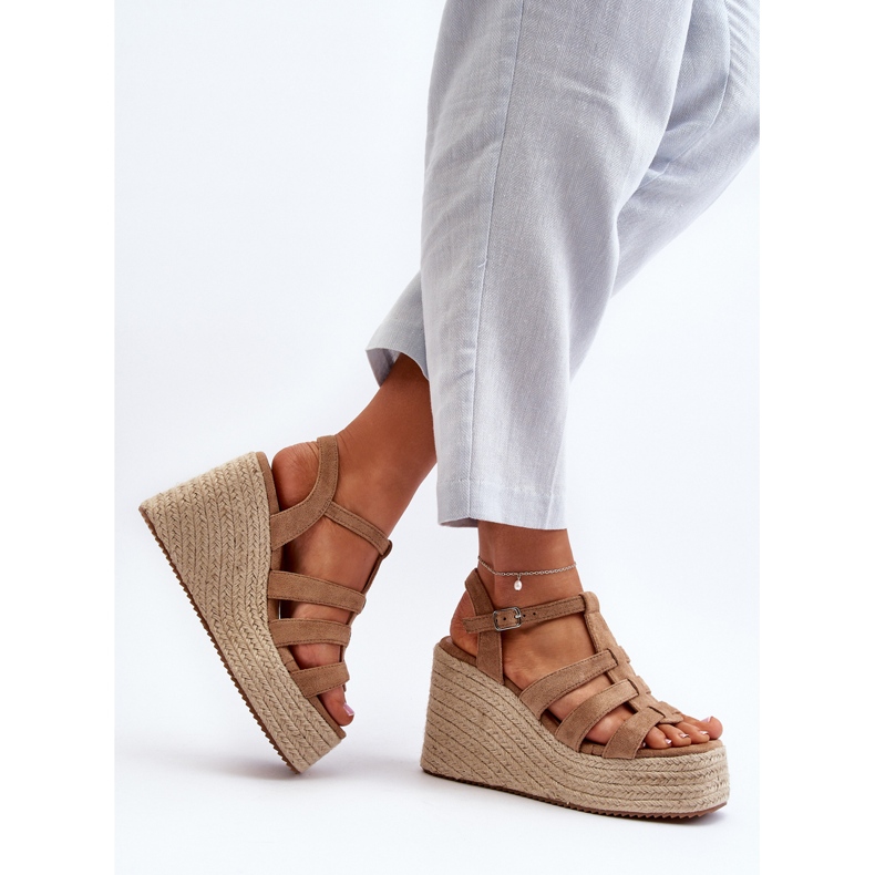 Sandały Na Koturnie Z Plecionką Brązowe Gnosis 1