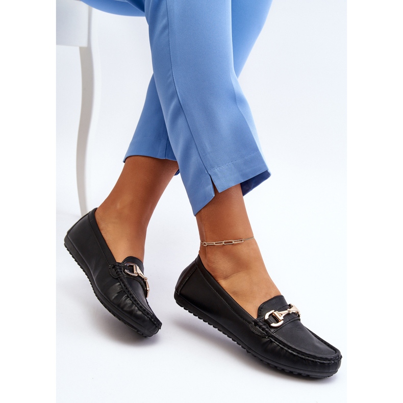 Damskie Klasyczne Mokasyny Eko Skórzane Czarne Demese 1