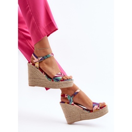 Wzorzyste Sandały Na Koturnie Z Plecionki Multikolor Anihazra wielokolorowe 1