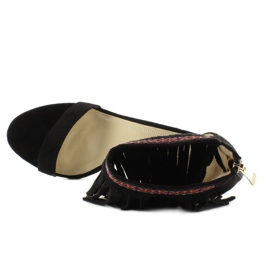 Sandałki z frędzlami etniczny wzór Black czarne 2