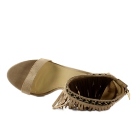 Sandałki z frędzlami etniczny wzór Beige beżowy 4