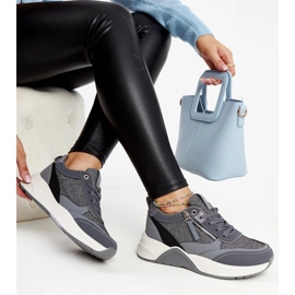 Szare błyszczące sneakersy na platformie Makda 1