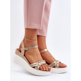 Sandały Na Koturnie Złote Esinna złoty 2
