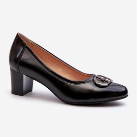 Vinceza Czółenka Na Niskim Słupku Z Ozdobą Czarne Aeliris 1