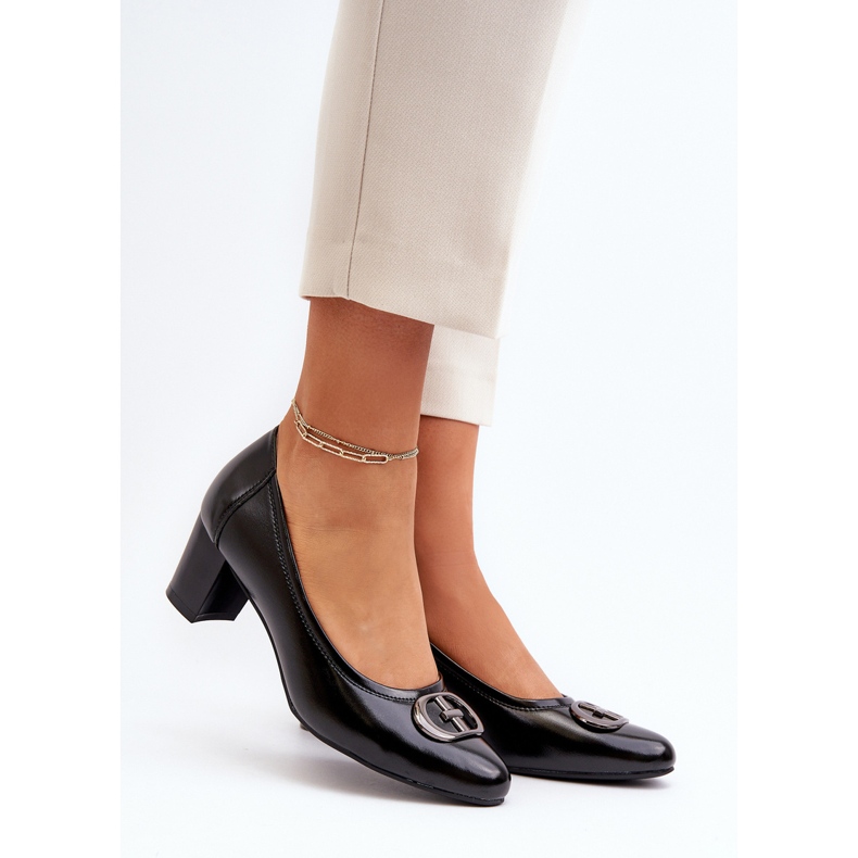 Vinceza Czółenka Na Niskim Słupku Z Ozdobą Czarne Aeliris 2