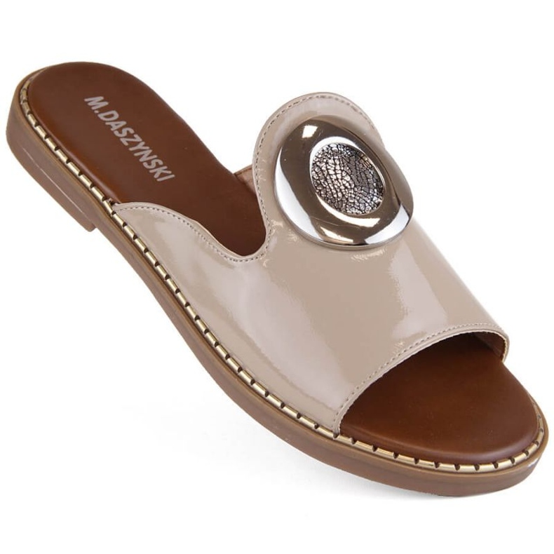 Lakierowane klapki M.Daszyński W SAN34 beżowe 1