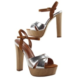 Sandałki block heels m3006 silver szare 2