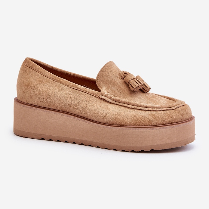 Mokasyny Damskie Na Platformie Z Frędzlami Brązowe Mialani 2