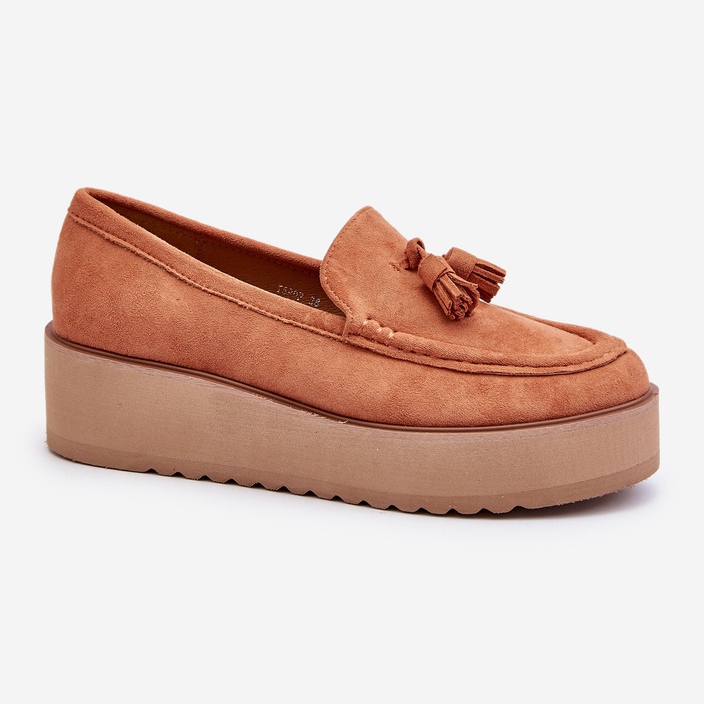 Mokasyny Damskie Na Platformie Z Frędzlami Pomarańczowe Mialani 1