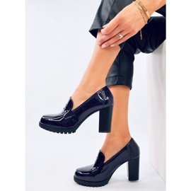 Mokasyny lakierowane na obcasie Jeffis Dark Blue niebieskie 2