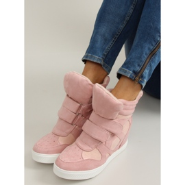 Zamszowe sneakersy zapięcie na rzep Pink różowe 5