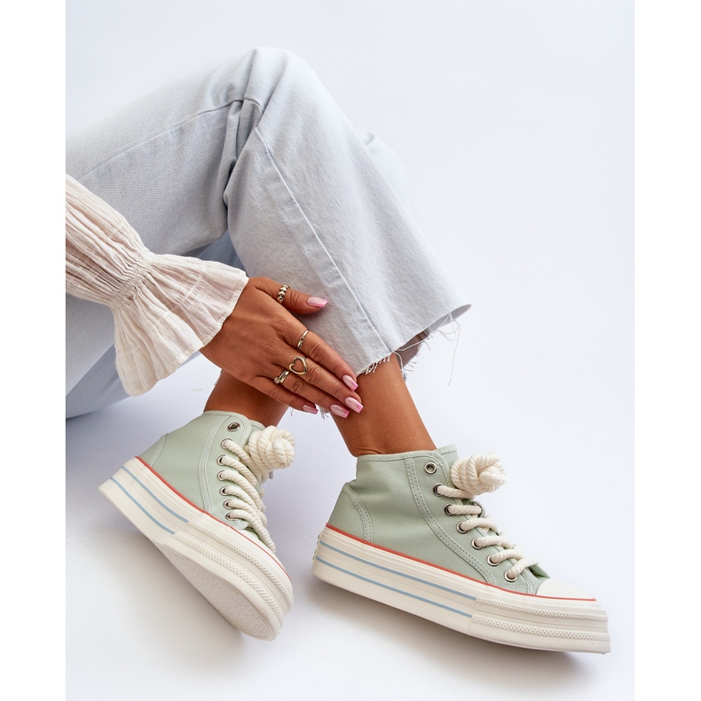 Trampki Damskie Na Platformie Miętowe Aineri zielone 1