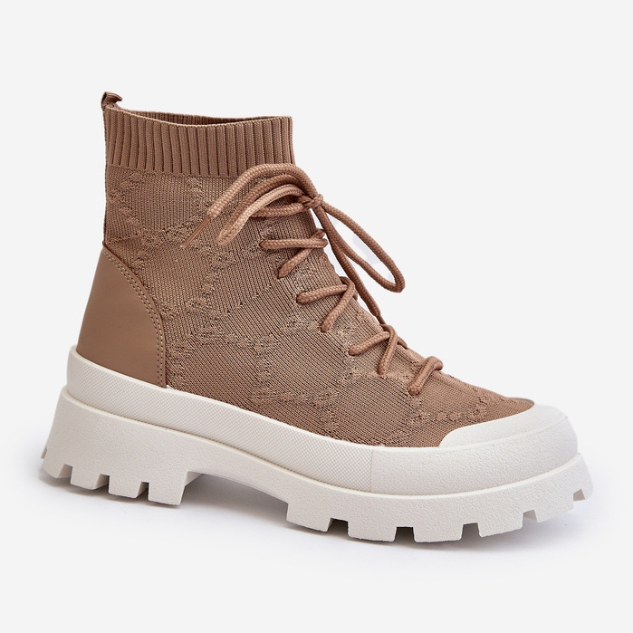 Damskie Skarpetkowe Wsuwane Botki Brązowe Solime 1