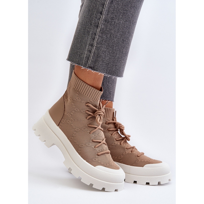 Damskie Skarpetkowe Wsuwane Botki Brązowe Solime 2