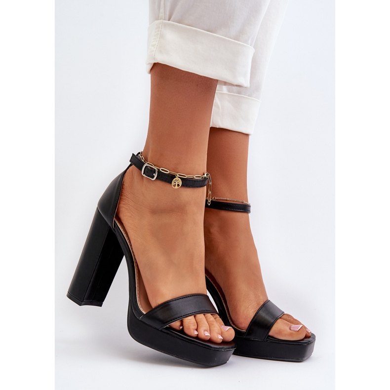 Sandały Na Wysokim Obcasie Słupku Czarne Trewenna 2