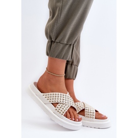 Damskie Zdobione Klapki Na Platformie Białe Niraela 2