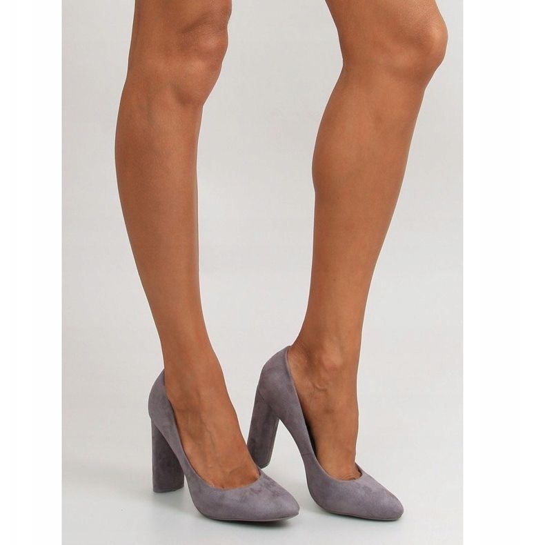 Czółenka na owalnym słupku le027p Grey szare 1