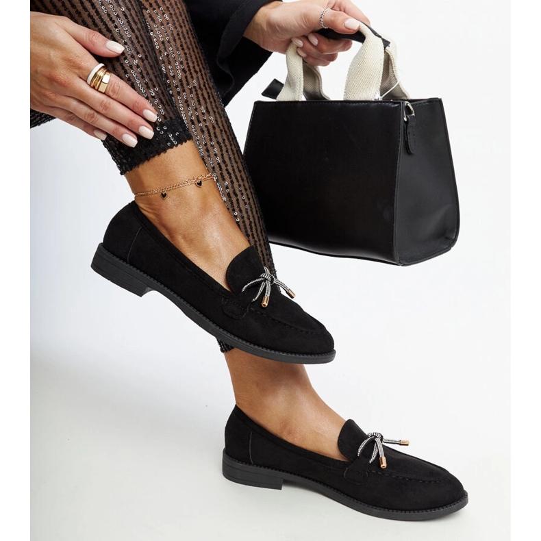 Czarne mokasyny z ozdobną kokardą Endike 1