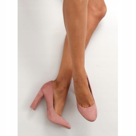 Czółenka na owalnym słupku le027p Pink różowe 2