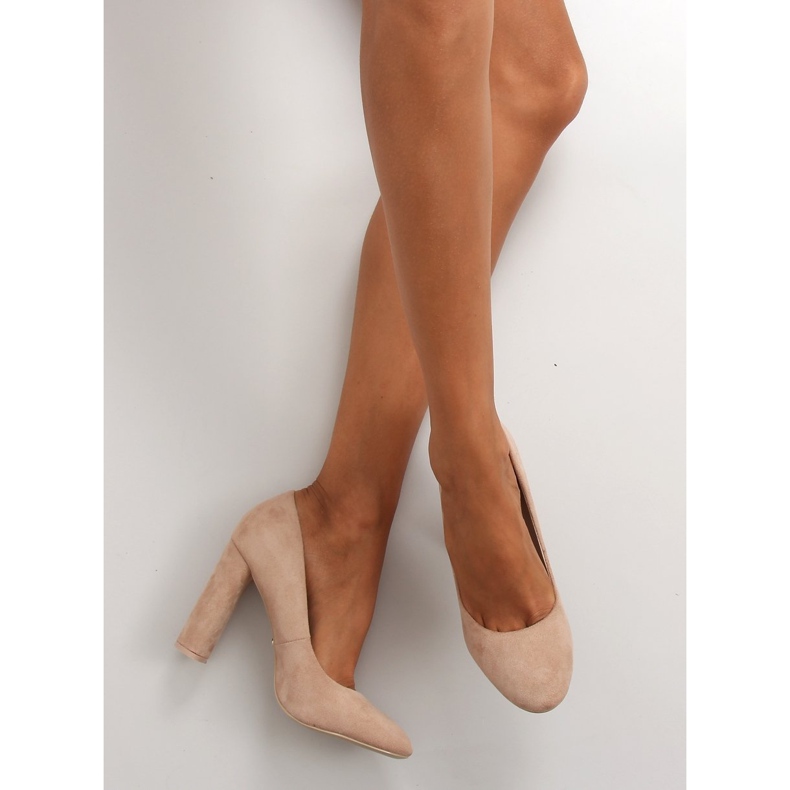 Czółenka na owalnym słupku le027p Beige beżowy 1