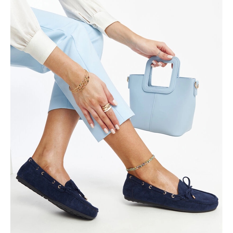 Granatowe zamszowe mokasyny Aneesa niebieskie 1